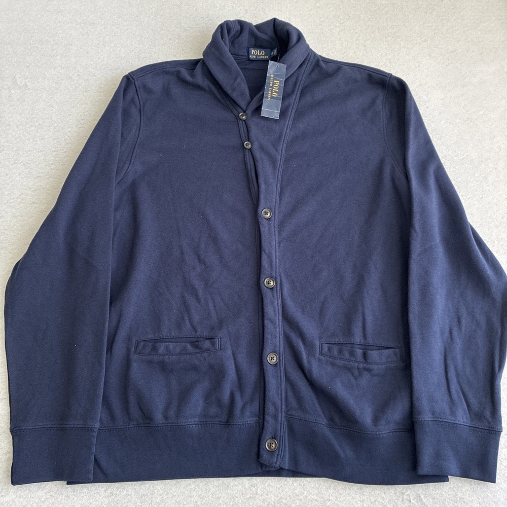 Polo Ralph Lauren Mens XL Shawl Collar Cardigan French Navy Blue Preppy Academia
